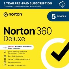 Norton 360 Deluxe 5 Devices 1 year auto-renew subscription