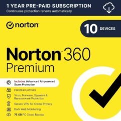 Norton 360 Premium 10 Devices 1 Year auto-renew subscription