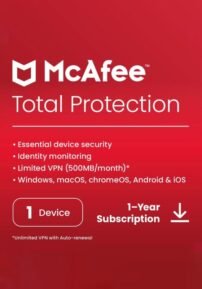 McAfee Total Protection 1 Year, 1 Device - Auto Renewal